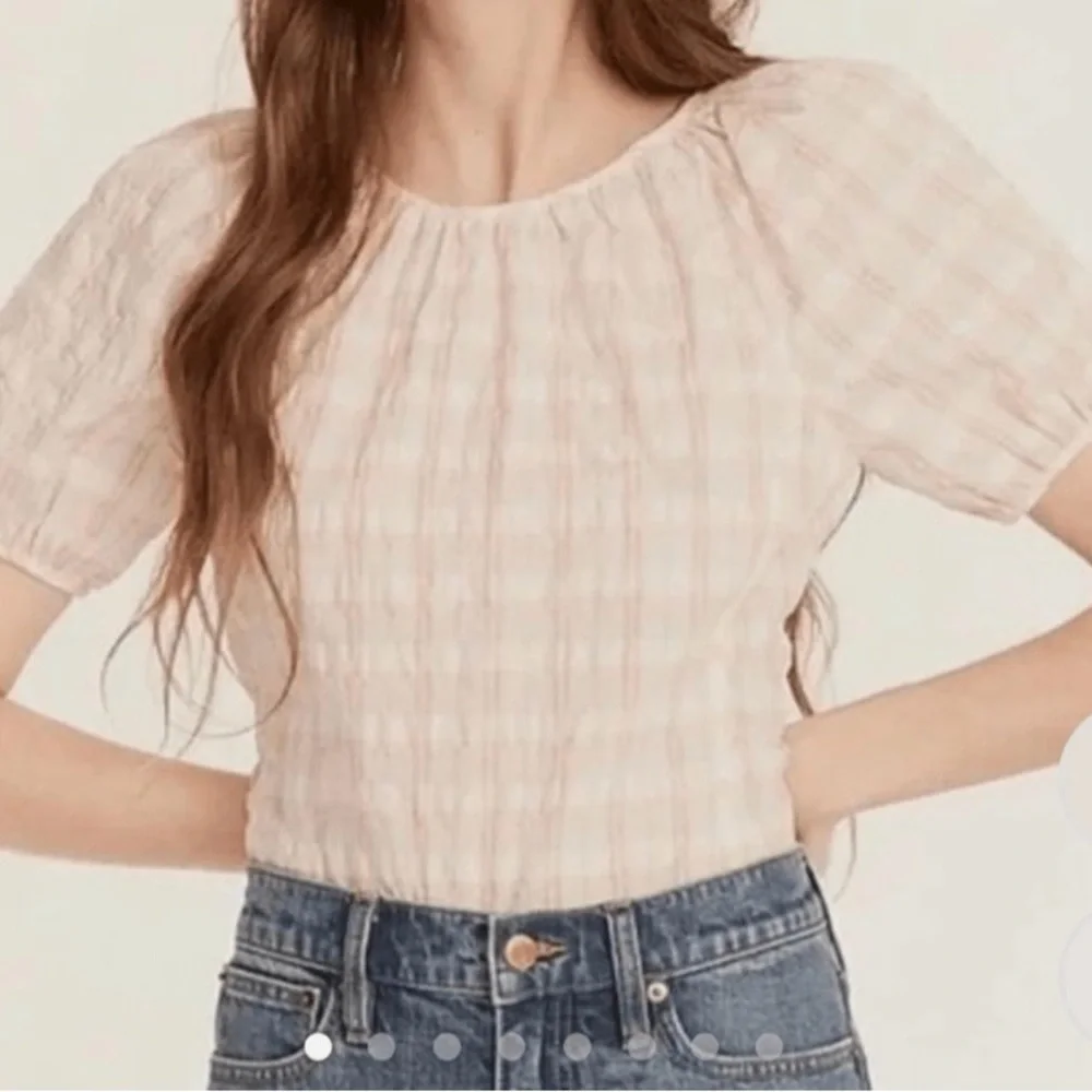 NWT - JCrew Women’s Puff Short Sleeve Top in Textured Plaid